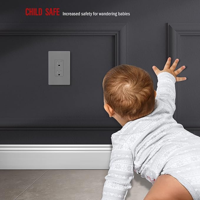 ENERLITES Screwless Decorator Wall Plate Child Safe Outlet Cover, Grey Switch Cover, Gloss Finish, Medium Size 1-Gang 4.88" H x 3.11" L, Unbreakable Polycarbonate Thermoplastic, SI8831M-GY, Gray