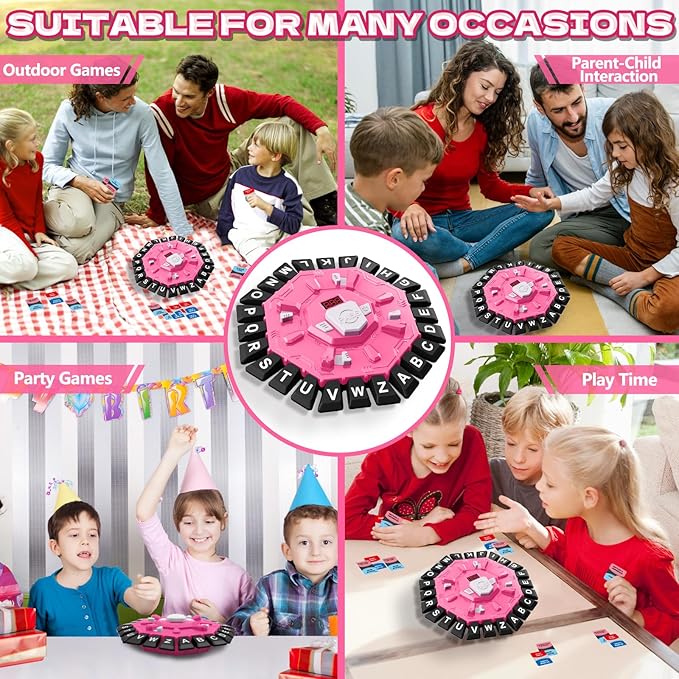 Resflycheng Word Game Family Board Game with Digital Display Timer, 2 Modes, 35 Double-Sided Cards, Fun Fast-Paced 24-Letter Game for Learning Party Interactive, 2+ Players, Ages 3 & Up (Pink)