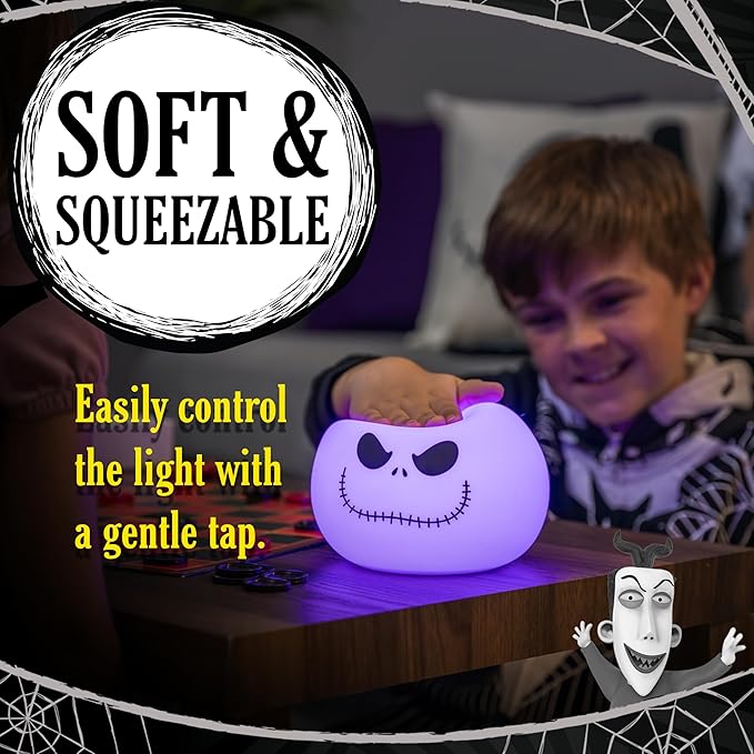 Disney Jack Skellington Squishy Light - Color-Changing Night Light for Kids & Adults, USB/Battery Operated Dimmable Lamp, Halloween & Christmas, Perfect for Bedroom, Playroom, Living Room (82503)