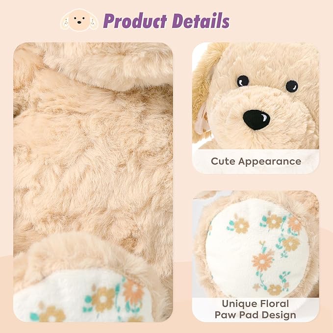 Ditucu Original Golden Retriever Microwavable Weighted Stuffed Animal Heated Dog Plush for Warmth Comfort Period Cramps Pain Plushies Toys Gifts for Kids Adults Light Brown 9 inch