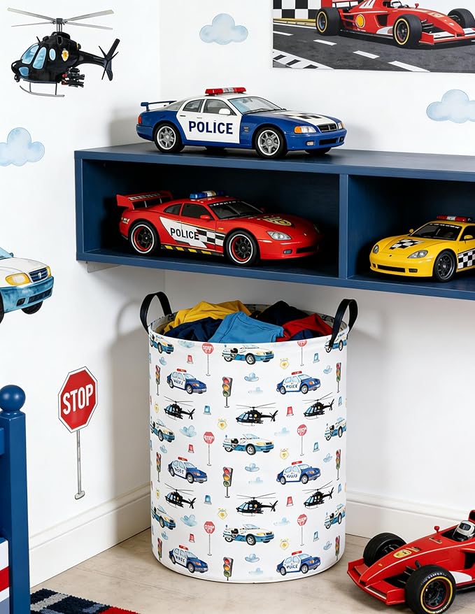 Police car Laundry Hamper,City Car Baby Laundry Hamper Kid Storage Basket,Collapsible Fabric Storage Container,Kids Laundry Basket,Gift Baskets,Toy,Home Organizer(Police car)
