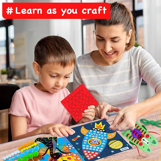 EZCRA Craft Kits for Kids Ages 4-8 – 21 Projects in 1 Craft Box for Kids – All Inclusive No Mess Arts and Crafts Kit, Educational Activity Box for Boys & Girls