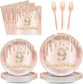 96 Pcs Rose Gold 9th Birthday Party Plates and Napkins for Girls Rose Gold Party Supplies Pink Happy 9 Years Birthday Party Tableware Set for 24 Guests Party Decorations