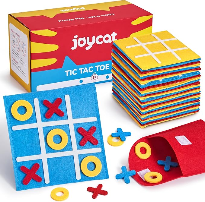JoyCat 48 Pack Tic Tac Toe Party Favors for Kids, Felt Travel Board Games with Storage Pouch, Classroom Prizes, Goodie Bag Stuffers, Birthday Gifts for Students(Classic)