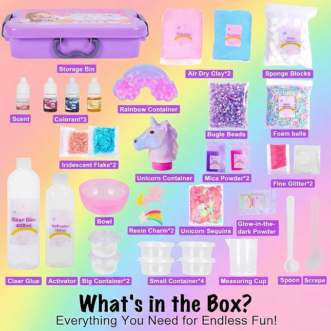 Unicorn Slime Making Kit for Girls - DIY Fluffy Slime Creation Kit with Super Birthday Party Favors