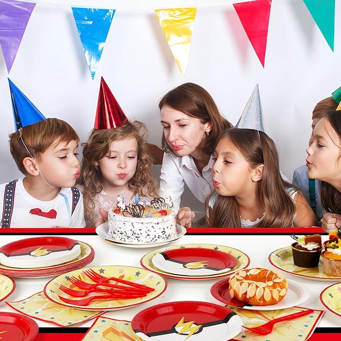 Cartoon Animation Plates and Napkins Party Supplies | 25 7inch Dessert Plates | 25 9inch Disposable Plates | 25 Napkins | 25 Forks | 1 Tablecloth Boy Girl Birthday Games Themed Party Tableware