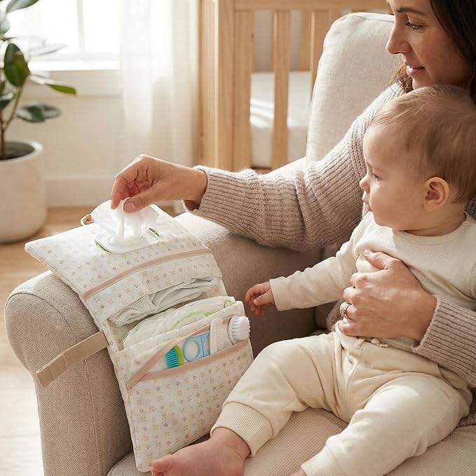 HAMUR Baby Diaper Bag Organizer – Travel-Friendly, Compact & Foldable | Stroller Pouch for Newborn Essentials – Must-Have for Boys & Girls (Solid Beige)