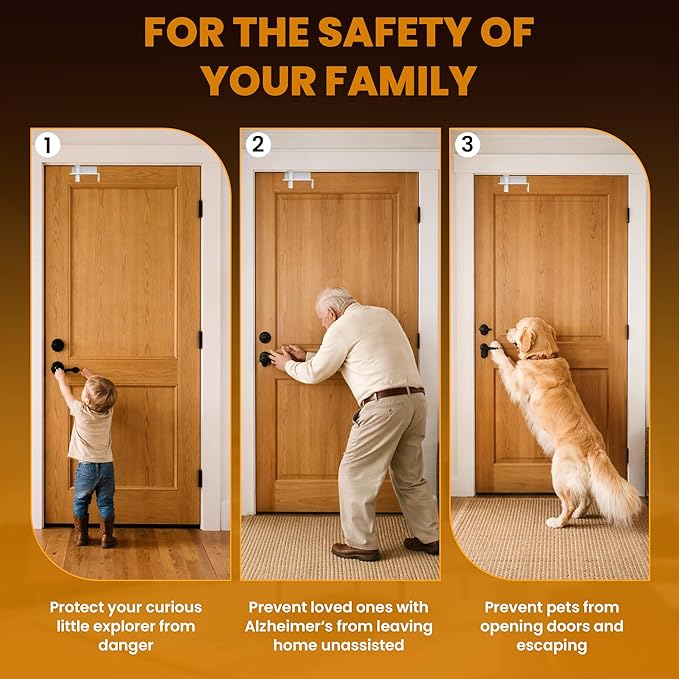 Child Proof Door Top Lock – Top Of Door Locks For Kids Safety with Double - Side Operation | Keep Kids, Pets & Seniors Safe | Child Door Locks Top Of Door for Most Interior & Exterior Doors (2 Pack)
