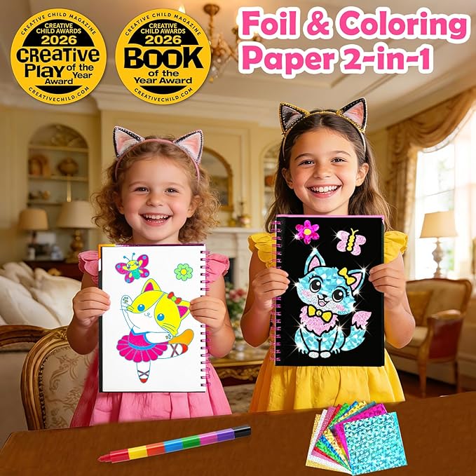 FUNNYB&G Foil Art Crafts for Kids Ages 4-8: Easter Basket Stuffers for Kids 2026, Easter Gifts for Girls, Crafts Supplies,Party Favors,Creative Toys for Girls 4 5 6 7 8 Years Old(Little Cat)