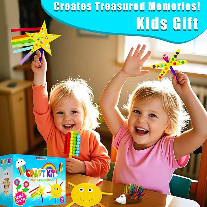 MHMYDIS First Craft Kit for Kids - 12 in 1 No Mess Creative Arts and Crafts kit for Kids Ages 4-8 - Toddler Crafts Kit Supplies - Gifts for Girls and Boys 3 4 5 6 7 8 Year Old