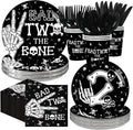 168Pcs Bad Two The Bone Birthday Party Supplies Rock And Roll Plates Napkins Cups Music Theme Tableware Sets 2 Years Old Decorations for 2nd Birthday Baby Shower Party Decorations Serves 24
