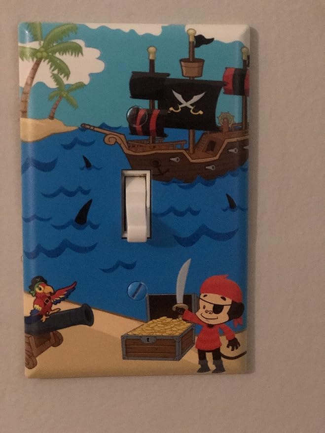 Boys Room Light Switch Cover Plate Kids Decorative Nursery Teen Toddler Room Decor Bedroom Bathroom Playroom (Pirate Ship)