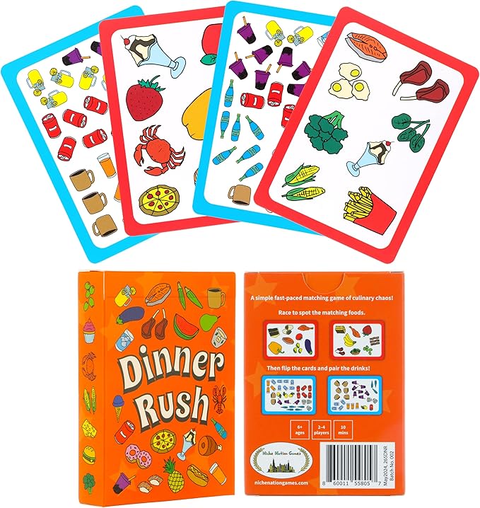 Dinner Rush Card Game - Pocket-Sized Kids Restaurant Activities - 2-in-1 Picture and Quantity Matching - Smart Card Games - Matching Games for Kids - 2-4 Players, Ages 4-8