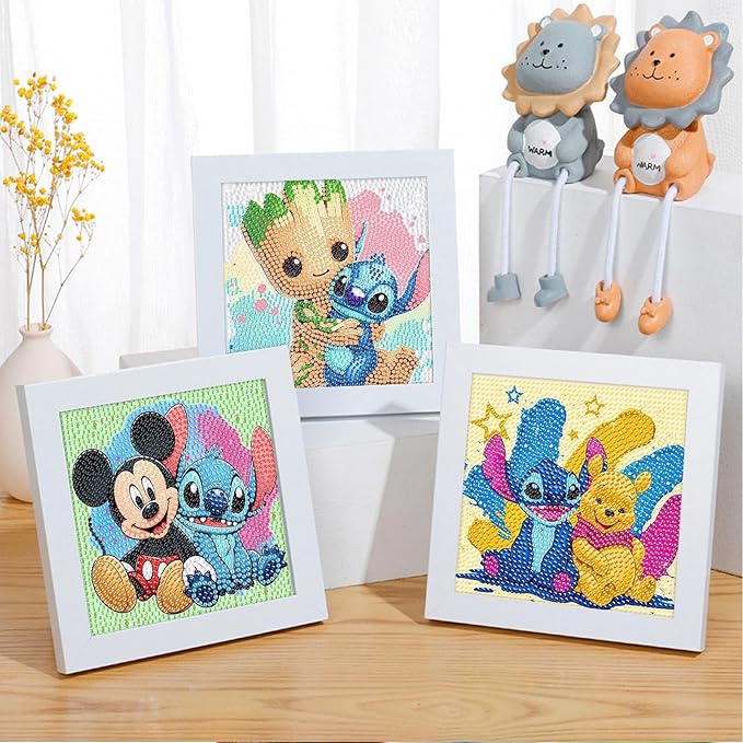 Fuinkqe 4 Packs Diamond Art Kits for Kids,Cartoon Diamond Art for Kids Ages 4-8,5D DIY Diamond Art Kits Ages 8-12,Mosaic Kits Gem Art for Home Wall Decor 6X6 Inch