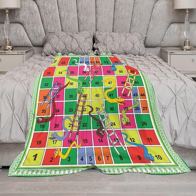 50 x 60 Inches Flannel Throw Blanket Steps Snakes and Ladders Board Game Birthday Present for Men Women Winter Holiday Soft Blankets for Bedding Sofa