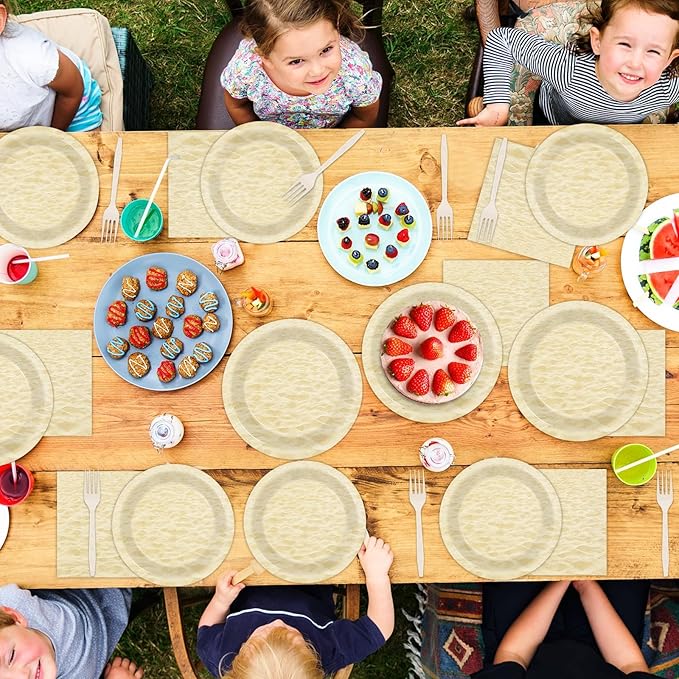 96pcs Summer Beach Party Plates and Napkins for Beach Party Supplies Beach Sand Themed Paper Dessert Plates Summer Tableware for Kids 24 Guests Hawaiian Birthday Party Decorations