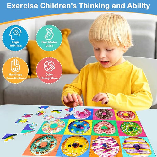 100 Pieces Puzzles for Kids Ages 4-8 | Delicious Donuts Jigsaw Puzzles | Large 100 Piece Puzzle for Toddler Children | Sturdy,Safe | Engaging & Educational Toys Great Gift for Boys Girls,15x10in