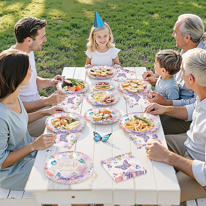 40 Pcs Butterfly Birthday Party Decorations - Purple Butterfly Plates and Napkins, Floral Paper Plates Napkins Disposable Tableware Sets for Butterflies Birthday Party Supplies Decor Favors, Serve 20