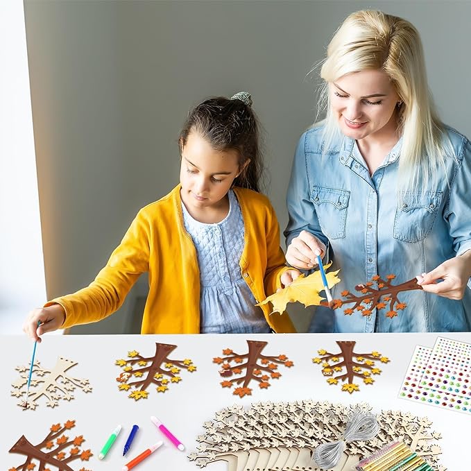 gisgfim 16 Pack Fall Wind Chime Crafts Kits for Kids Make Your Own Thanksgiving Maple Tree Wind Chime Wooden DIY Arts and Crafts for Autumn Party School Classroom Decorations Supplies Birthday Favors