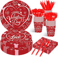 175 Pcs Valentine's Day Tableware Set - Serves 25, Heart and Love-Themed Disposable Plates, Cups, Napkins, Forks, Spoons, Knives for Valentine, Wedding Party Supplies, Romantic Holiday Gatherings