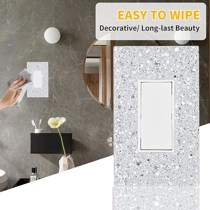 Silver Shining Light Switch or Outlet Covers - Sparkling Mirror Finish for Girls Room,Wall Decor - 1-Gang Rocker 5.10''x3.15''