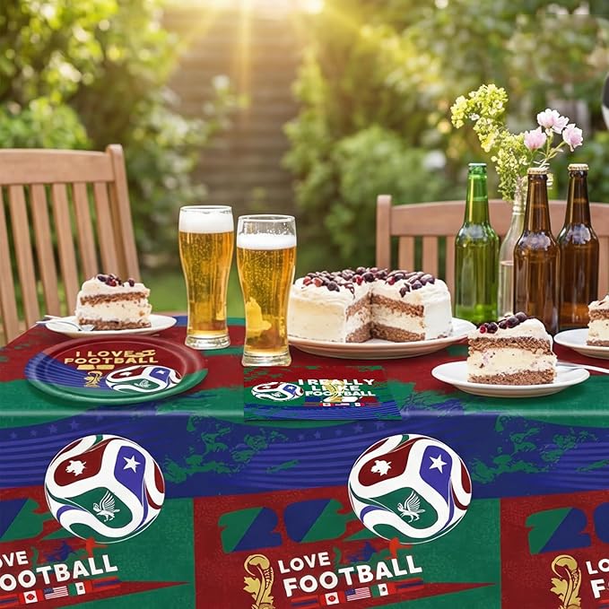 41Pcs World Cup Party Decorations World Cup 2026 Party Supplies Football Soccer Theme Plates Napkins Tablecloth,for 2026 WorldCup Watch Party Game Day Kids Birthday Global Soccer Celebration Supplies