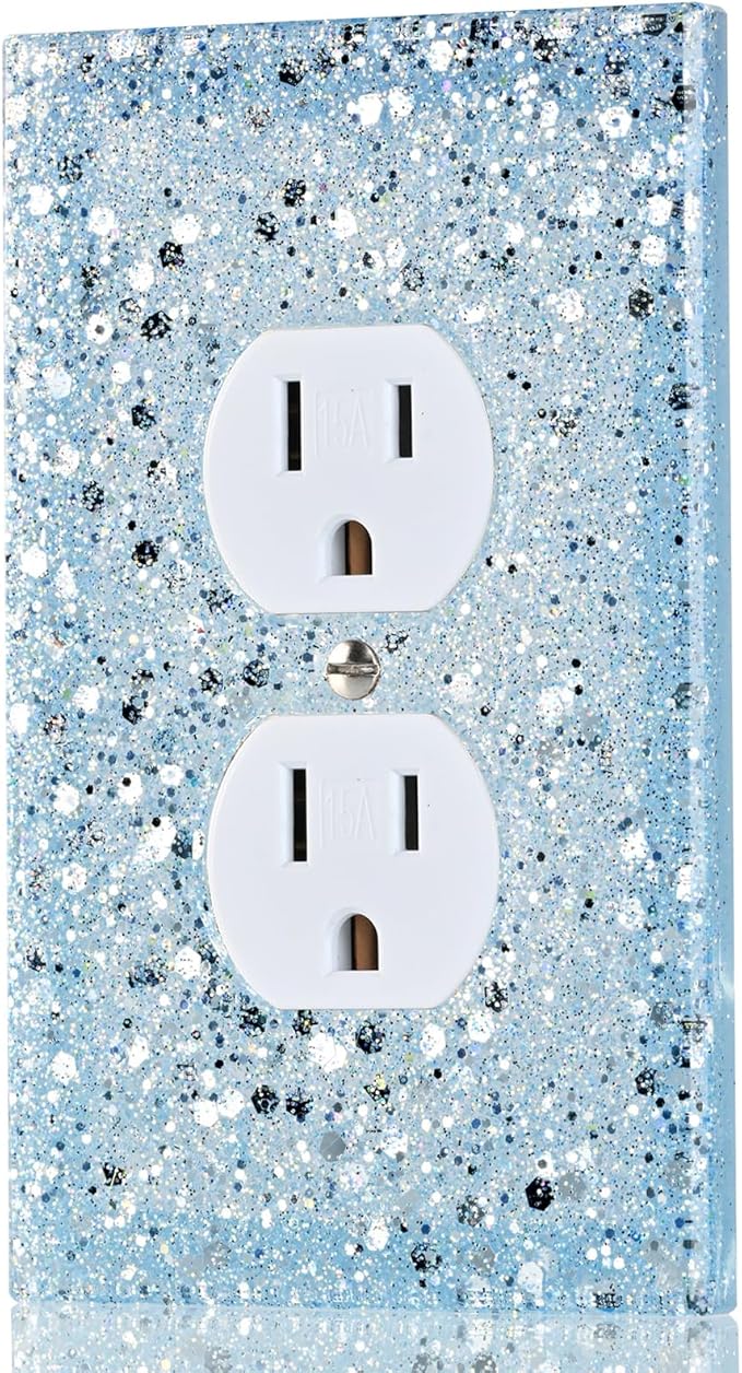 Blue Glitter Outlet Covers - Sparkling Wall Plate 5.1"x3.15", Unique Gift for Her, Housewarming, Birthday, Home Decor,Single Duplex