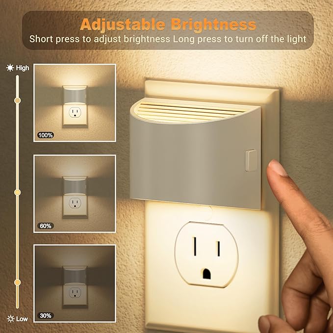 JandCase LED Night Lights Plug into Wall 2 Pack, Automatic Night Light, Dusk to Dawn Sensor Nightlight, 0-100LM Brightness Adjustable Nightlight for Kids Bedroom Hallway Kitchen