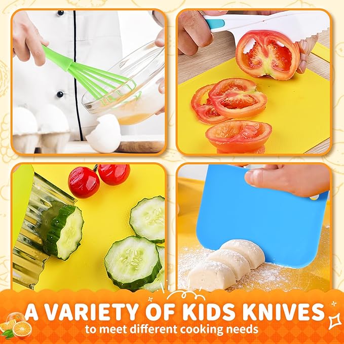 17PCS Montessori Toys Real Cooking Set for Kids Ages 3-6 - Kitchen Toys for Toddlers with Safe Knives, Cutting Board & Utensils - Learning Educational Pretend Play