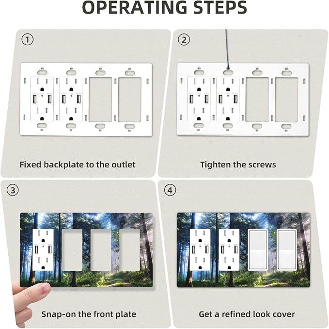 Green Landscape Forest Tree 4 Gang Quad Rocker Light Switch Cover Plate Decorative Electric Faceplate Switchplate Living Room Bedroom Decorate Jumbo Screwless