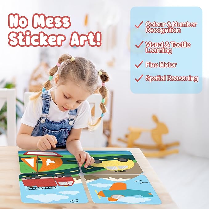 BINCA Dotties Dot Art Activity Kit - On the Go, 750+ Stickers, Vehicles Mess-Free Activities, DIY Dot Sticker Art, Travel Activities, Gifts for Boys & Girls Ages 4,5,6,7