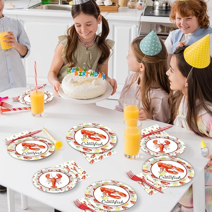 Qyeahkj 100 Pcs Crawfish Boil Party Plates and Napkins Set Crawfish Party Decorations Supplies Lobster Seafood Shrimp Boil Tableware Crawfish Crab Party Favors for Birthday Baby Shower Serve 25