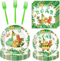 96 Pcs Dinosaur Party Supplies for Kids Birthday – Disposable Dinosaur Tableware Set with Plates, Napkins & Forks, Dinosaur Theme Party Decorations for Boys Girls,Serves 24 Guests
