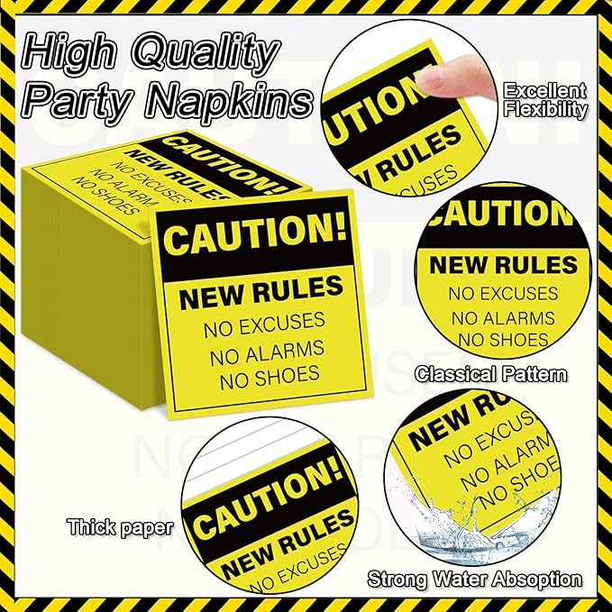 Qyeahkj 100 Pcs Funny Happy Retirement Party Supplies Caution Retirement Paper Plates and Napkins Set Disposable Warning Sign Tableware Decorations for Men Women Farewell Going Away Party Serves 25