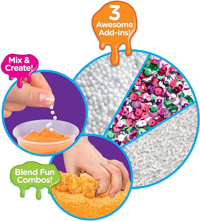 CRA-Z-Slimy Slimy Blendz Premade Slime Set, 12 Rainbow Slime Cans with Foam Beads, Sequins & Clear Beads, Sensory Mixing Kit for Kids Ages 6+