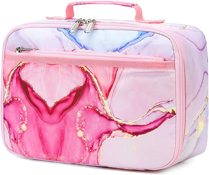 LOIDOU Kids Lunch Box for Girls, Cute Small Insulated Lunch Bag Tote Holds Lunch Box/Water Bottle/Snacks, Lightweight Water Resistant Toddler Lunch Bag for Daycare/School, Pink