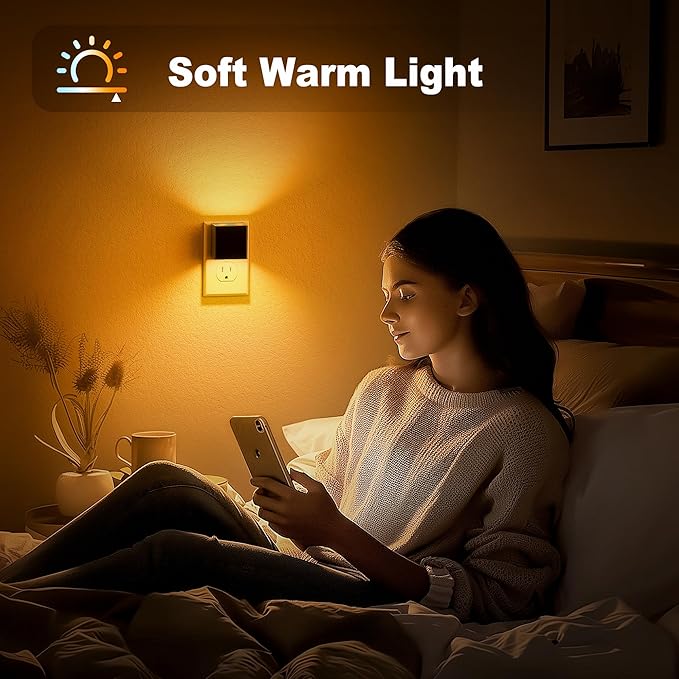 JandCase Night Light, Automatic Night Lights Plug into Wall, 2 Pack Modern Night Lights with Auto Light Sensor, Amber Brightness Adjustable Nightlight for Kids Bathroom Hallway Kitchen Bedroom Decor