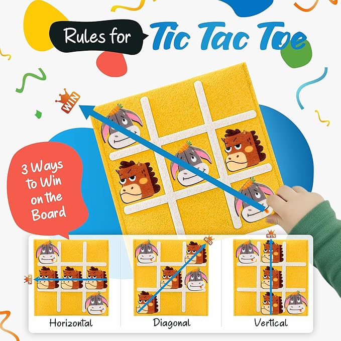 JoyCat 24 Pack Tic Tac Toe Party Favors for Kids, Felt Travel Board Games with Storage Pouch, Classroom Prizes, Goodie Bag Stuffers, Birthday Gifts for Students(Farm)