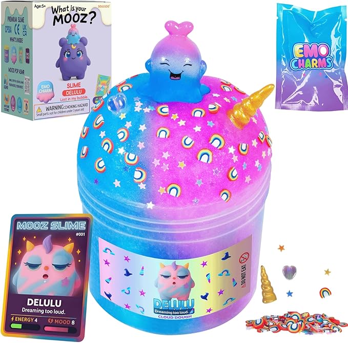 Unicorn Cloud Slime Kit – Blue & Pink Sensory Slime for Kids, Non-Sticky & Scented Cloud Dough, Squishy, ASMR Fun, Axolotl Charm & Mix-Ins, Gifts for Girls & Boys Ages 5–12 & Teens, 7oz, MOOZ Magic