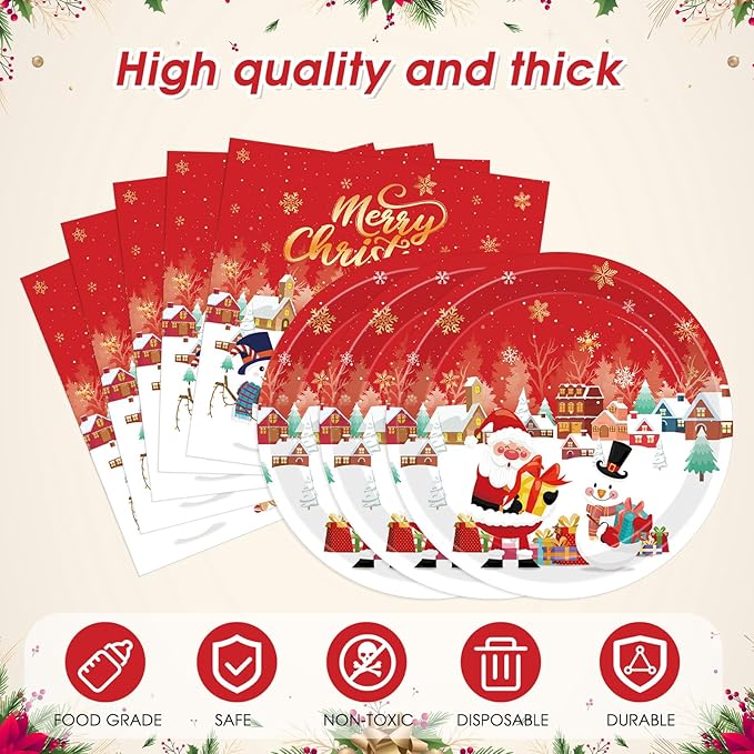 41 PCS Christmas Party Decorations,Christmas Table Decorations Xmas Party Tableware Set Include Disposable Christma Paper Plates Napkins and Tablecloth,Xmas Holiday Party Serves 20 Guests