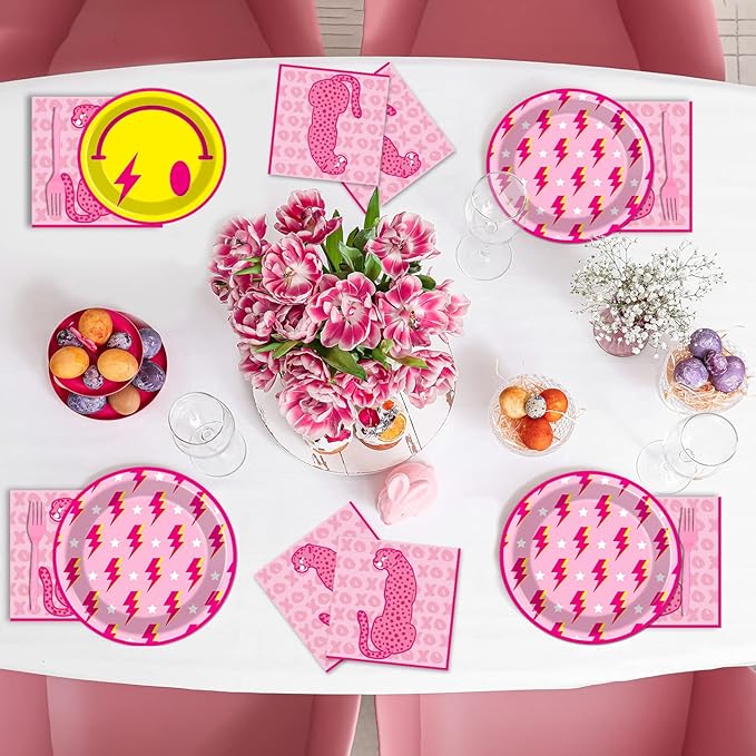 100 Pcs Preppy Party Plates Napkins Forks Supplies Set Disposable Tableware Paper Plates Dinnerware Y2K Girl Bachelorette Party Decoration Favors Serves 25