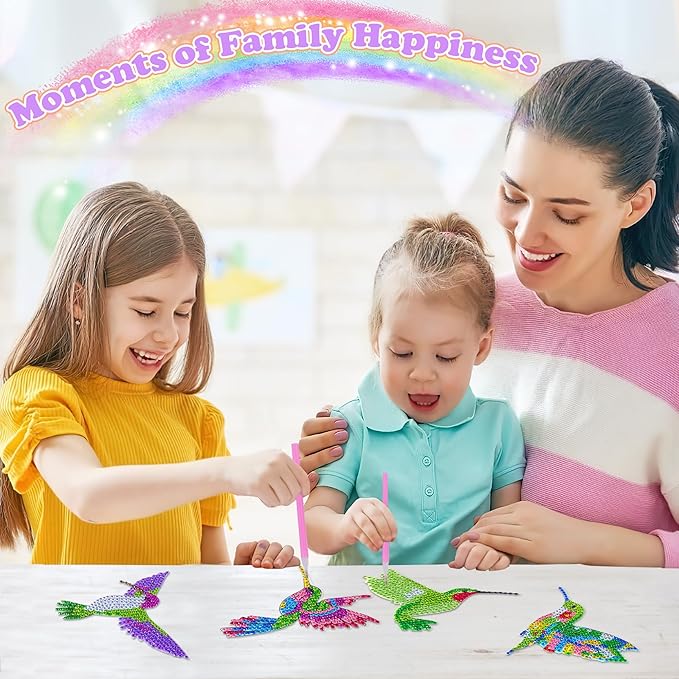 YiConfety Diamond Painting Kits, Kids Diamond Art Gift, Gem Art Kits for Girls Birthday, Arts and Crafts for Kids Ages 6 8 10 (Hummingbird)