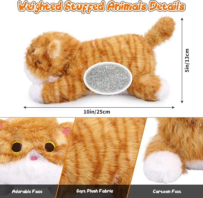 Weighted Cat Stuffed Animal,Weighted Plush Realistic Orange Tabby Cat Stuffed Animal,Soft Hugging Orange Cat Plush Kawaii Weighted Plushie Pillow Gifts for Kids Girls Boys
