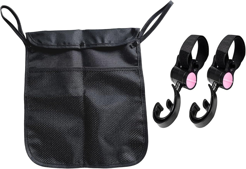Umbrella Stroller Organizer With Two pockets for diapers, wipes,snacks and other necessities,Detachable Straps,with 2 extra Plastic Organizer Hooks (Pink)