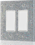 2-Gang Light Switch Cover Plate - Shiny Deep Silver Mirror Finish,5.1"x5.1",Sparkling Design for Outlet or Double Rocker Switch