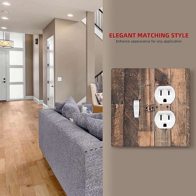 Rustic Brown Wood Plank Vintage Country Wooden Board Wallplates 1 Toggle 1 Duplex Switch Plate Electrical GFCI Faceplate Decorative Light Switch Covers for Farmhouse Home Decor