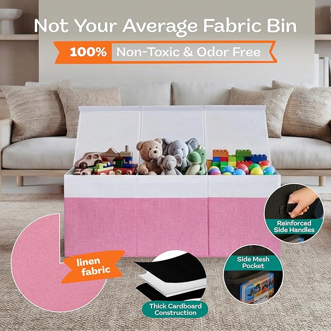 SoftOwl Extra Large Toy Storage Organizer with Lid - Sturdy, Collapsible Toy Chest Storage Box Design - Toys Bin with Dividers for Kids, Nursery, Bedroom, Playroom 37"x16"x14"