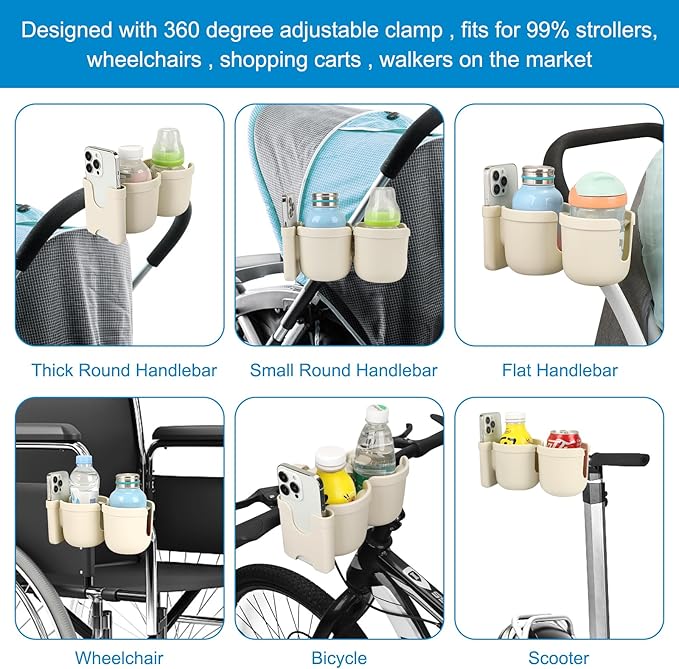 Accmor Stroller Cup Holder with Phone Holder, Bike Cup Holder, Universal Cup Holder for Uppababy Nuna Doona Strollers, 2-in-1 Cup Phone Holder for Stroller Bike Accessory