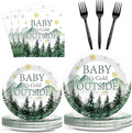 96Pcs Baby It's Cold Outside Plates and Napkins for Winter Baby Shower Party Supplies Forest Wonderland Dessert Disposable Plates Snowflake Tableware Set for 24 Guests Birthday Party Decorations