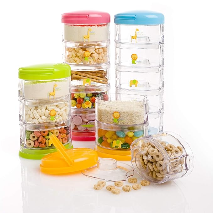 Innobaby Packin' Smart Stackable and Portable Storage System for Formula, Baby Snacks and More. 5 Stackable Cups in Blueberry Sorbet. BPA Free.